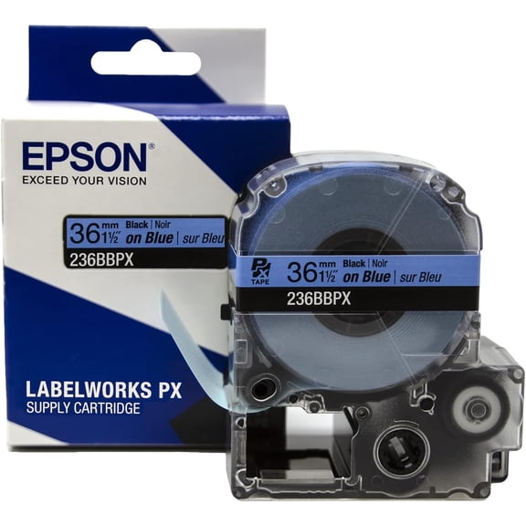 Epson LABELWORKS 236BBPX - Black on Blue PET Label Maker Tape - 1.5" (36MM) Wide, 30'