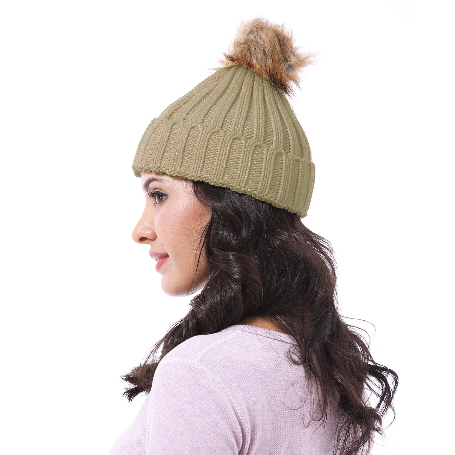 Livingston Women's Winter Soft Knit Beanie Hat with Faux Fur Pom Pom Warm  Skull Cap Beanies for Women
