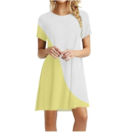 Usdian Graduation Dress Short Sleeve Casual Dresses Womens Summer Dresses Plus Size Summer Dresses Floral Dresses Casual Printed for Party Yellow XXXXL Clearance Items