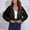 Black, variant on Women's Corduroy Jacket with Hood – Loose Drop Shoulder Long Sleeve Zip Up Coat, Casual Feather Print Cardigan for Winter & Spring Outings