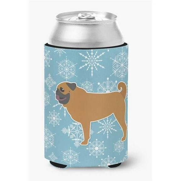 Caroline's Treasures BB3547CC Winter Snowflake Pug Can or Bottle Hugger, Can Hugger, multicolor