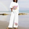 thumbnail image 2 of Atogsazn Two Piece Sets for Women Casual Summer Printed Round Neck Short Sleeve Tops And Wide-Leg Pants Suit White XXXXL, 2 of 5