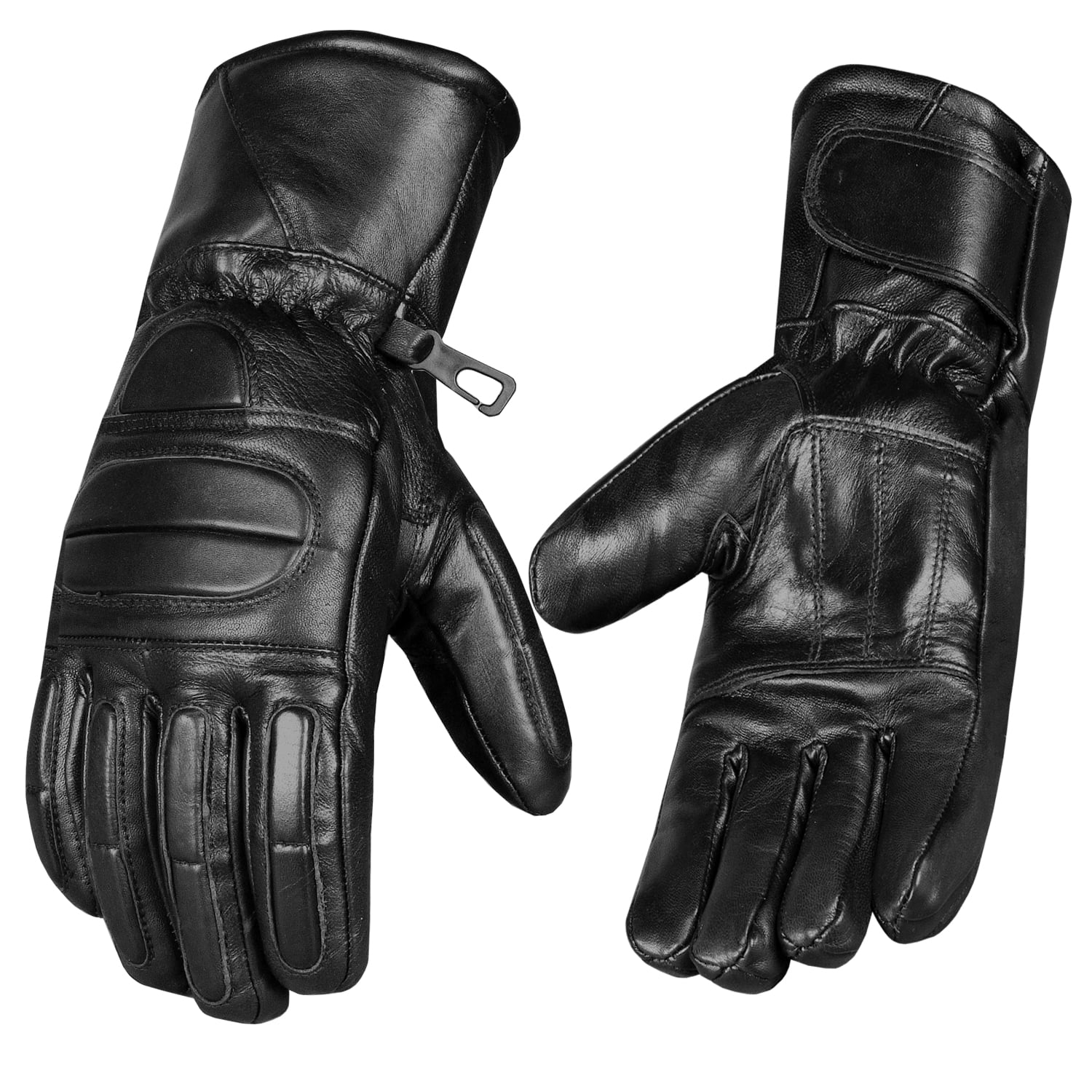 Men’s Winter Gauntlet Motorcycle Gloves, 100% Natural Sheep Leather, Thinsulate Thermal Heated Lining, Full Windproof Cold Weather Water Resistant, Reinforced Warm Biker Driving Glove Black XL