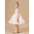 thumbnail image 6 of Knee Length Flower Girl Dress with Detachable Beaded Waistband V Neck Tulle Lace Princess Pageant Dress Birthday Party Dress for Girls Elegant Floral Design Special Occasion ( 2 -3Years）, 6 of 9