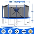 thumbnail image 4 of Kacho Trampoline, 16FT 1500LBS Trampoline for 5-6 Kids and 3-4 Adults, Outdoor Trampoline with Safety Enclosure Net, Basketball Hoop, Ball, Light, Sprinkler, No Gap Design Backyard Trampoline, Blue, 4 of 7
