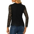 thumbnail image 4 of INSPIRE CHIC Women's Lace Top Long Sleeve Ruffled Neck Peplum Hem Floral Dressy Blouse XS Black, 4 of 9