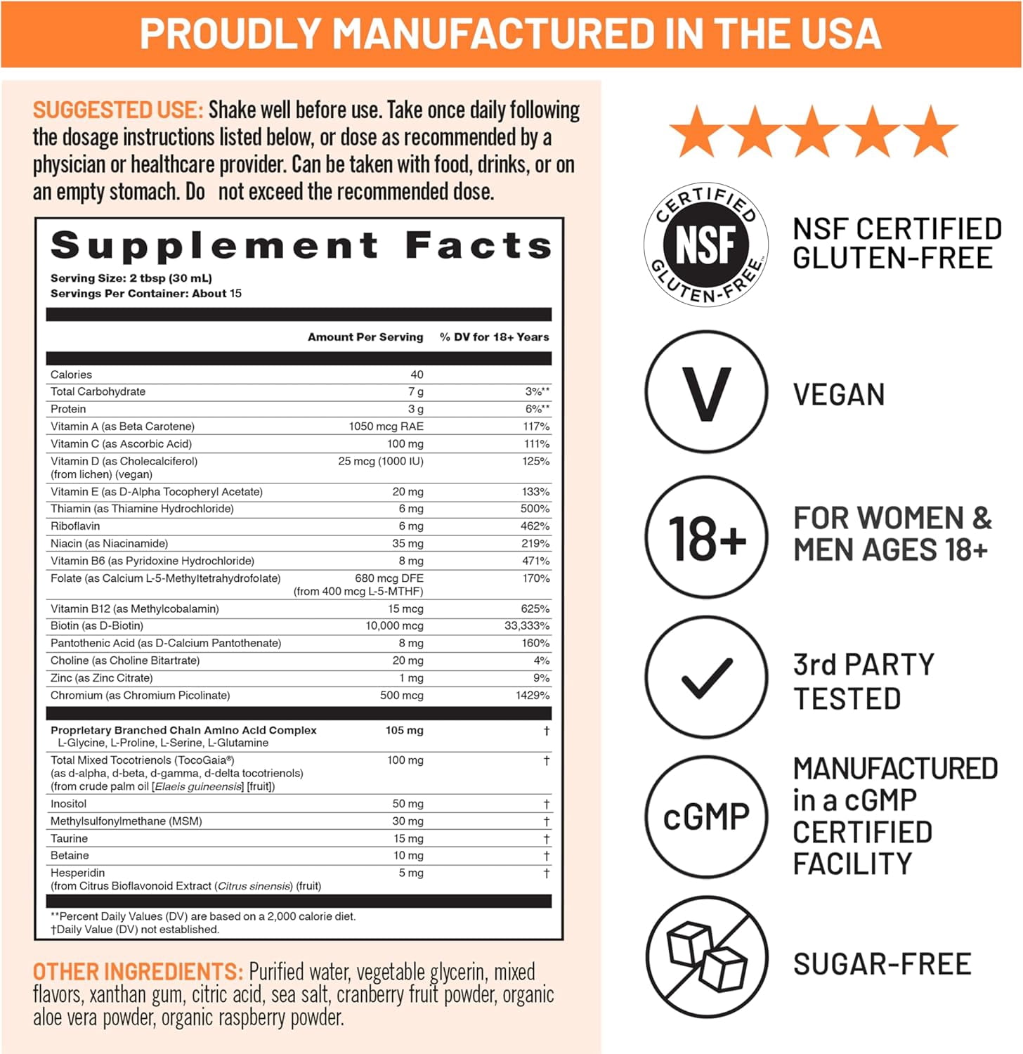 NatureWise Liquid Multivitamin Hair Growth - Sugar Free Peach Mango - 15 floz[15 Servings]
