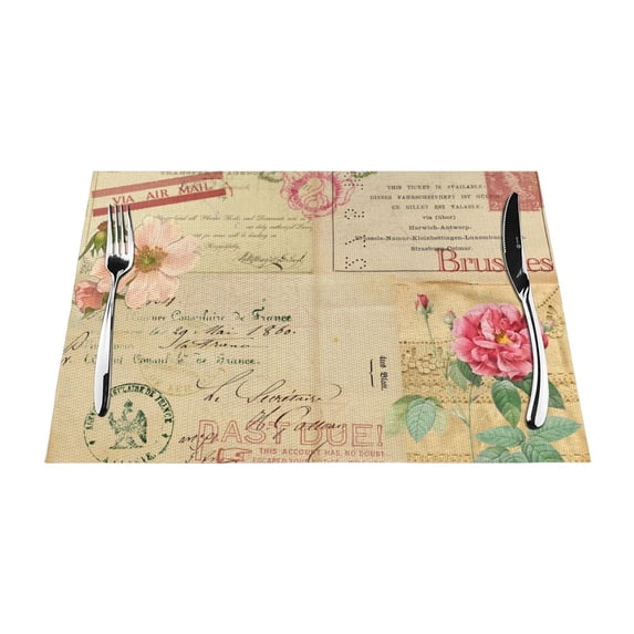 ZNDUO Placemats, 1 PCS Heat Resistant Stain Resistant Woven PVC Insulation Placemats, Durable Washable Elegant Table Mats for Dining-Boho Stamp Magazine, 18"x12"