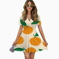 thumbnail image 2 of Orange Fruit Pattern Simple Design Women Dress V-Neck Short Sleeve Flowy Swing Party Midi Dress, 2 of 4