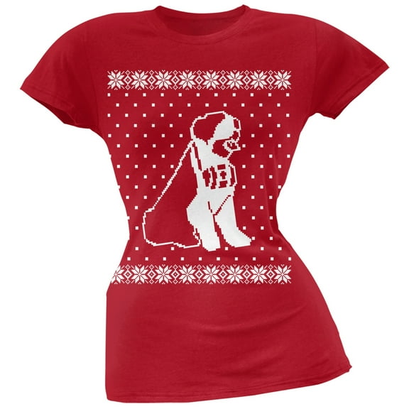 Big Saint Bernard Ugly Christmas Sweater Red Soft Juniors T-Shirt