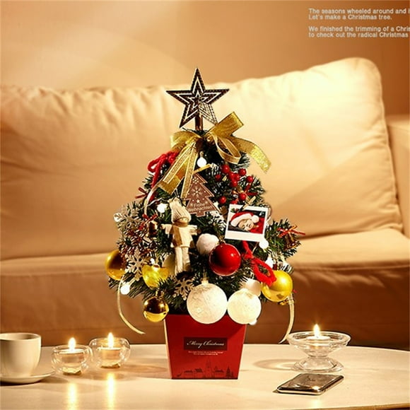 17.7 Inches Mini Tabletop Christmas Coniferous Trees With Ornaments And Strip Light For Desktop Decoration. Christmas Decorations Set Shatterproof Ornament Set 1998 Christmas Ornament Create Ornament