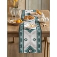 thumbnail image 3 of Green Beige Boho Table Runner 70 Inches Long,Vintage Ethnic Tribal Southwestern Cotton Linen Table Runners Dresser Scarves,Fabric Tabletop Scarf Furniture Cover for Home Dinner Party 13"x70", 3 of 9