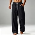 thumbnail image 6 of Men Solid Drawstring Wide Leg Sweatpants, Loose Casual Track Pants, Elastic Waist Athletic Jogger Trousers With Side Pockets For Daily Street Wear Black 2XL, 6 of 6
