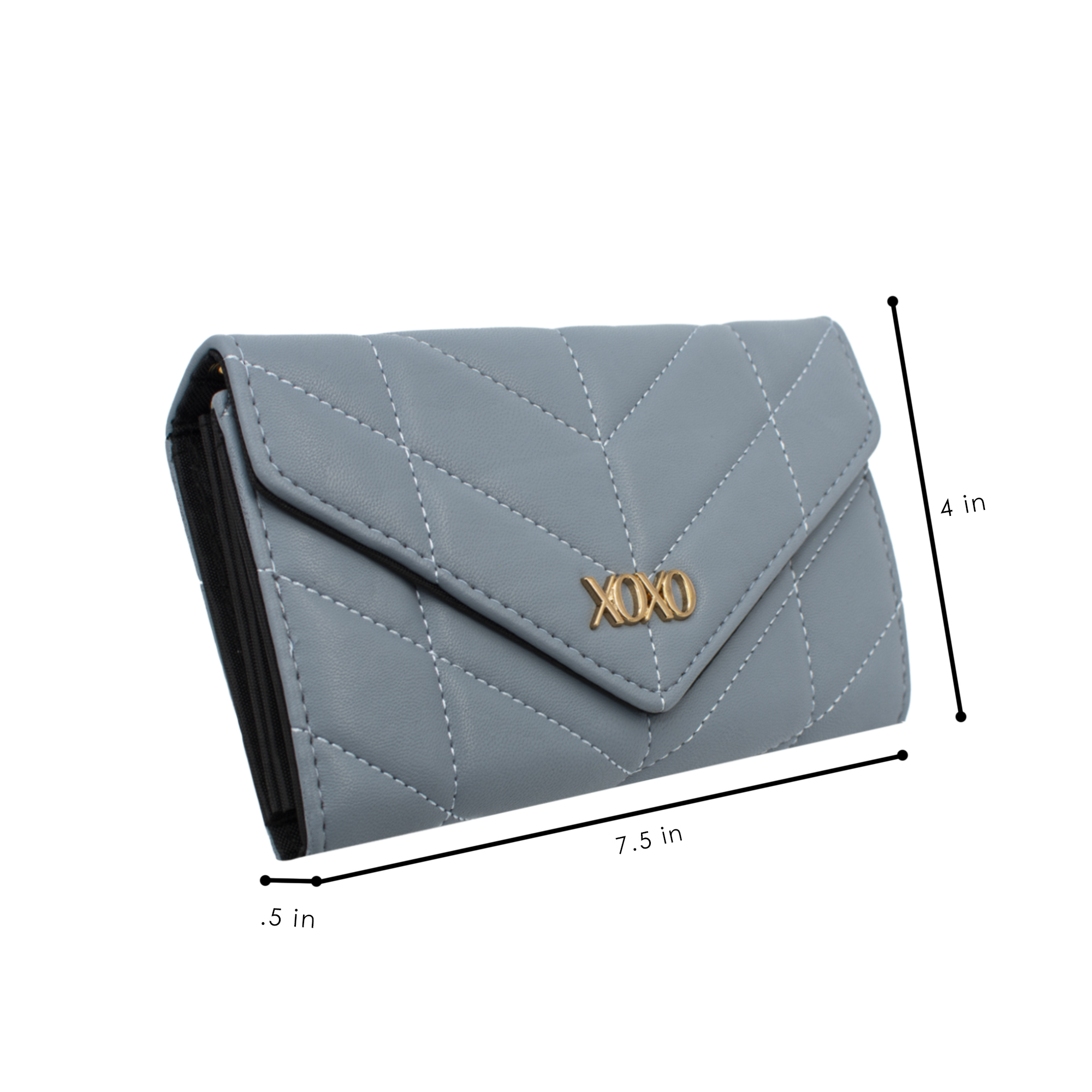 XOXO Women’s Small Powder Blue Vegan Leather Quilted Fold Wallet withCrossbody Strap