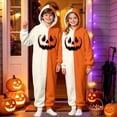 thumbnail image 2 of CUZIBR Kids Halloween Onesie Pajamas Girls Boys Hooded Plush Pumpkin Pajama Patchwork Zip Up Long Sleeve Jumpsuit Loungewear Soft Nightwear,Beige,7-8 Years, 2 of 4