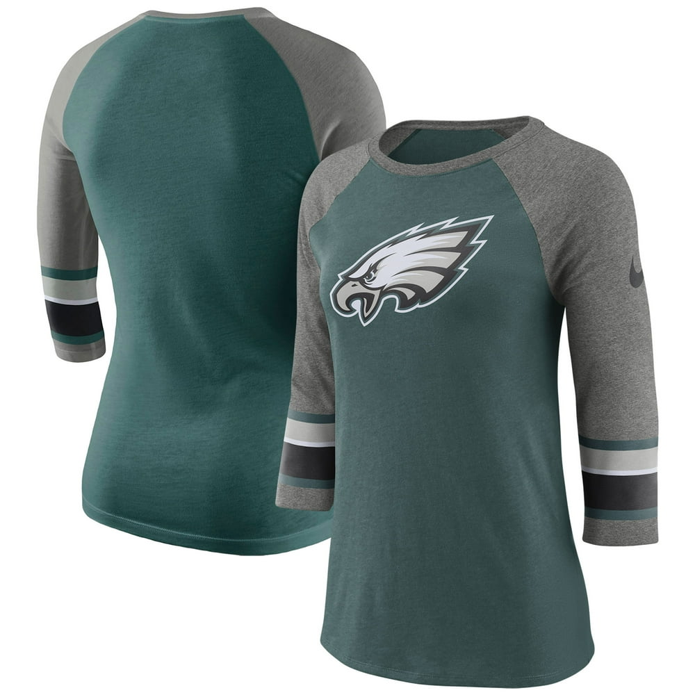 Philadelphia Eagles Nike Women's Stripe 3/4Sleeve Raglan TriBlend T
