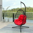 thumbnail image 2 of Abble Indoor Outdoor Wicker Hanging Egg Chair with Stand, Foldable Swing Chair with Cushion, Red, 2 of 5