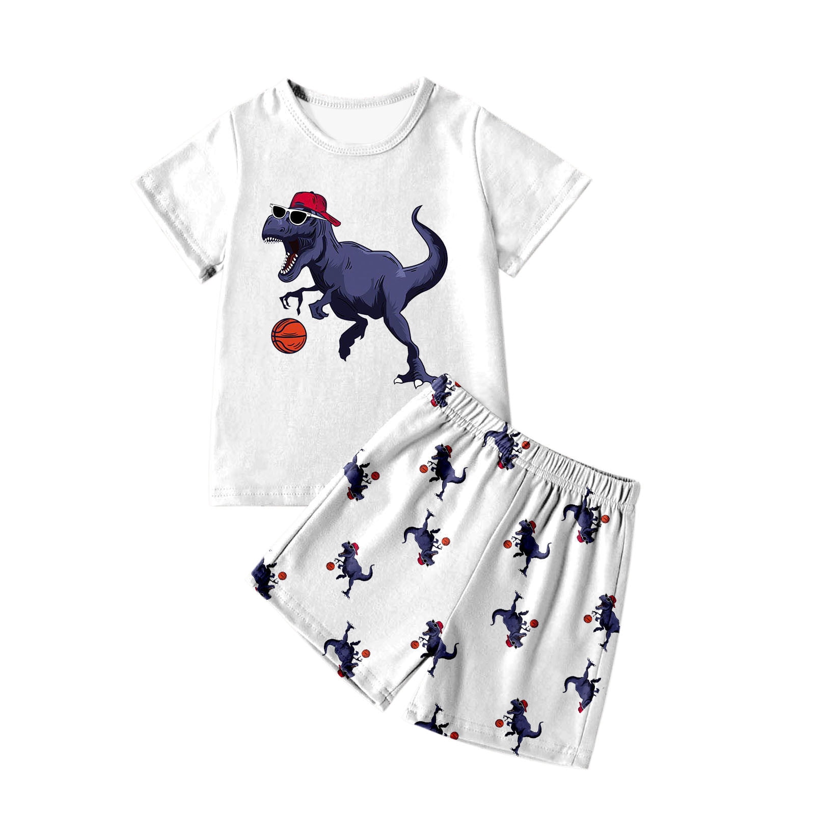 WOYY Boys Pajama Set Dinosaur Graphic Short Sleeve Top Shorts PJs Sleepwear Sizes 2-12