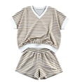 thumbnail image 5 of Enjoytime Striped Outfits for Women V Neck Short Sleeve Shorts 2 Piece Sets Summer Casual Matching Set, 5 of 5
