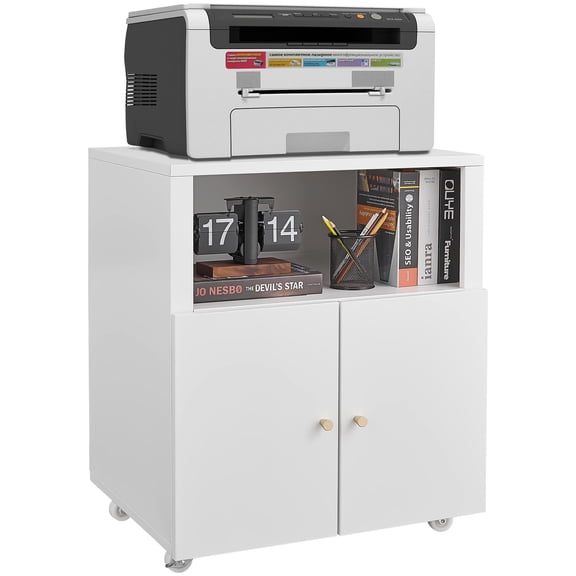 M optimized Metal Printer Cabinet with Storage, Heavy Duty Rolling 3D Printer Stand with 2 Doors, Under Desk File Cabinet for Home Office Corner and Small Spaces