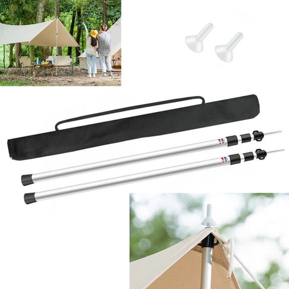 2Pc Tent Pole Telescopic Adjustable Tarp Poles for Camping Canopy Awning Shelter