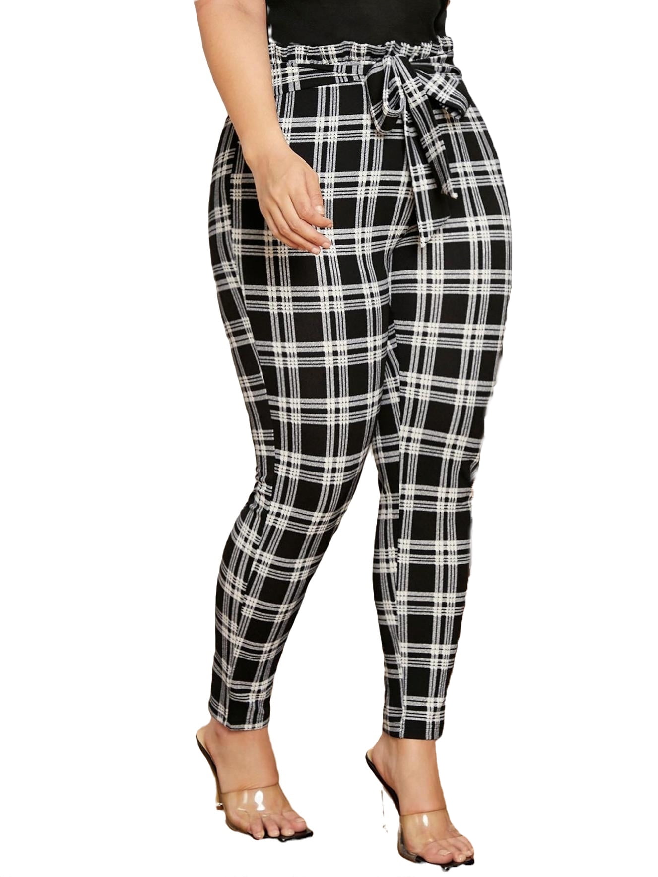Casual Plaid Skinny Black and White Plus Size Pants (Women's) - Walmart.com