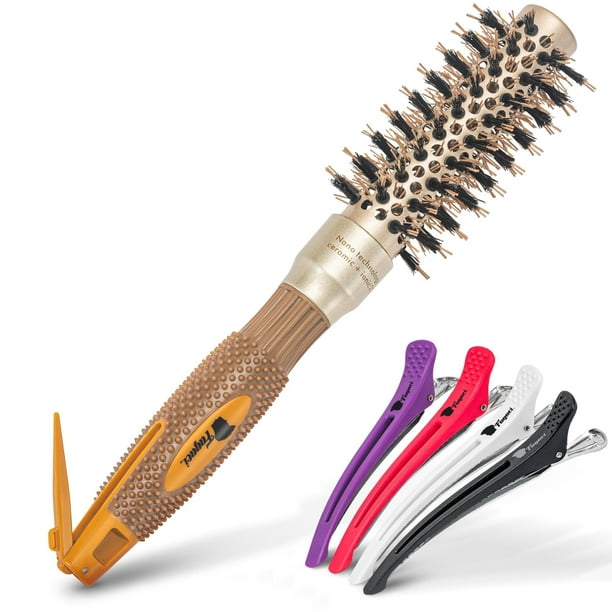 Fagaci Cepillo redondo pequeño con cerdas de jabalí naturales para secar el cabello, peinar y dar volumen | Nanotecnología Cerámica + Iónica para un cabello sano