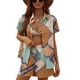 thumbnail image 2 of Traje de baño de 3 piezas de manga corta con cuello vuelto, Top, sujetador, pantalones cortos de cintura elástica, traje de baño de 3 piezas para mujer, playa, verano, 2 of 8