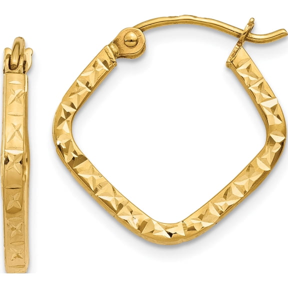 14K Yellow Gold Diamond Cut Squared Hoop Earrings (17 X 17) Made In Peru tl650