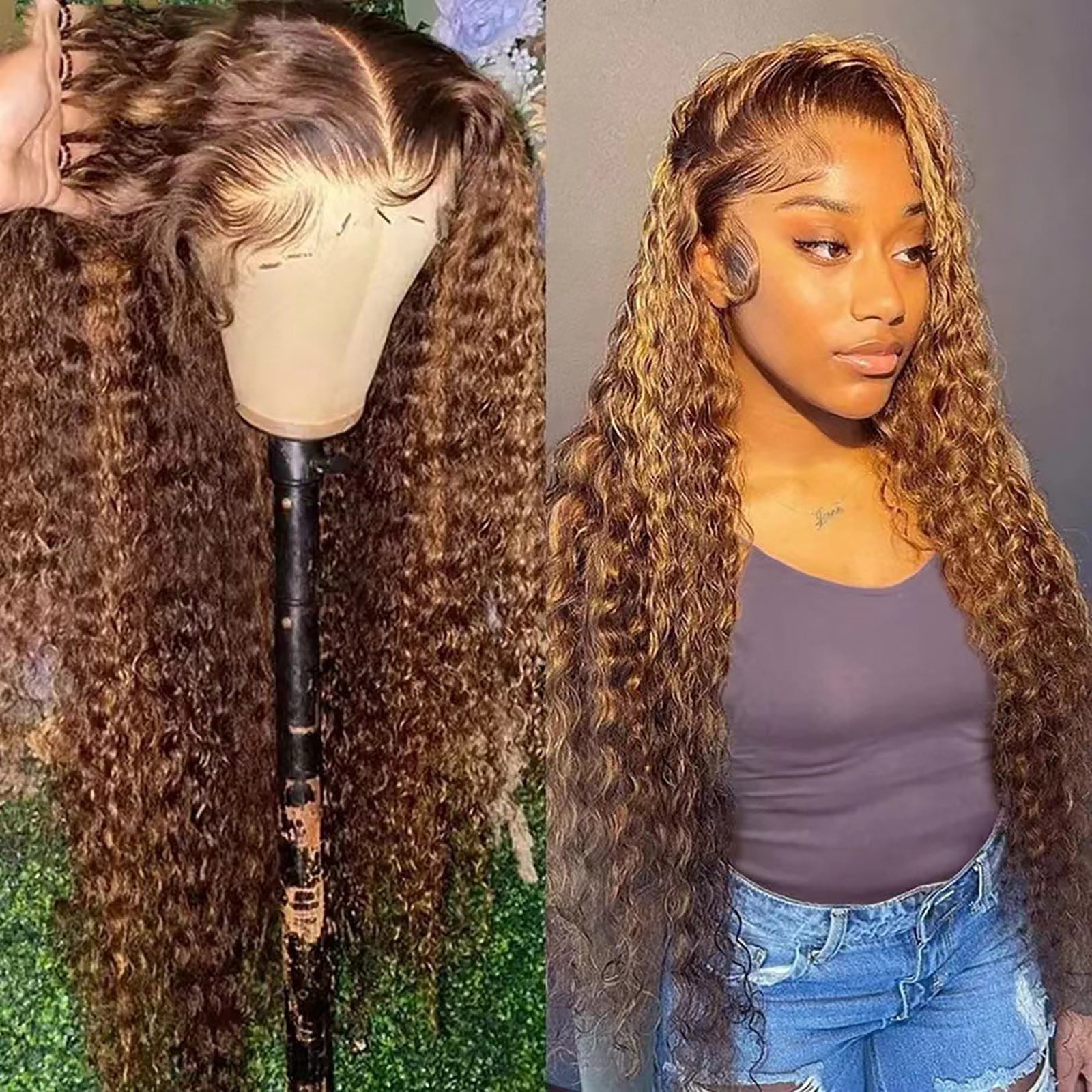 Easter 24Inch Lace Front Wig - Lace Front Wig Transparent Frontal Glueless Human Hair with Baby Pre Plucked Hairline Density Brazilian Wigs for Black Women Brown High Temperature Wire Wig St. Patr