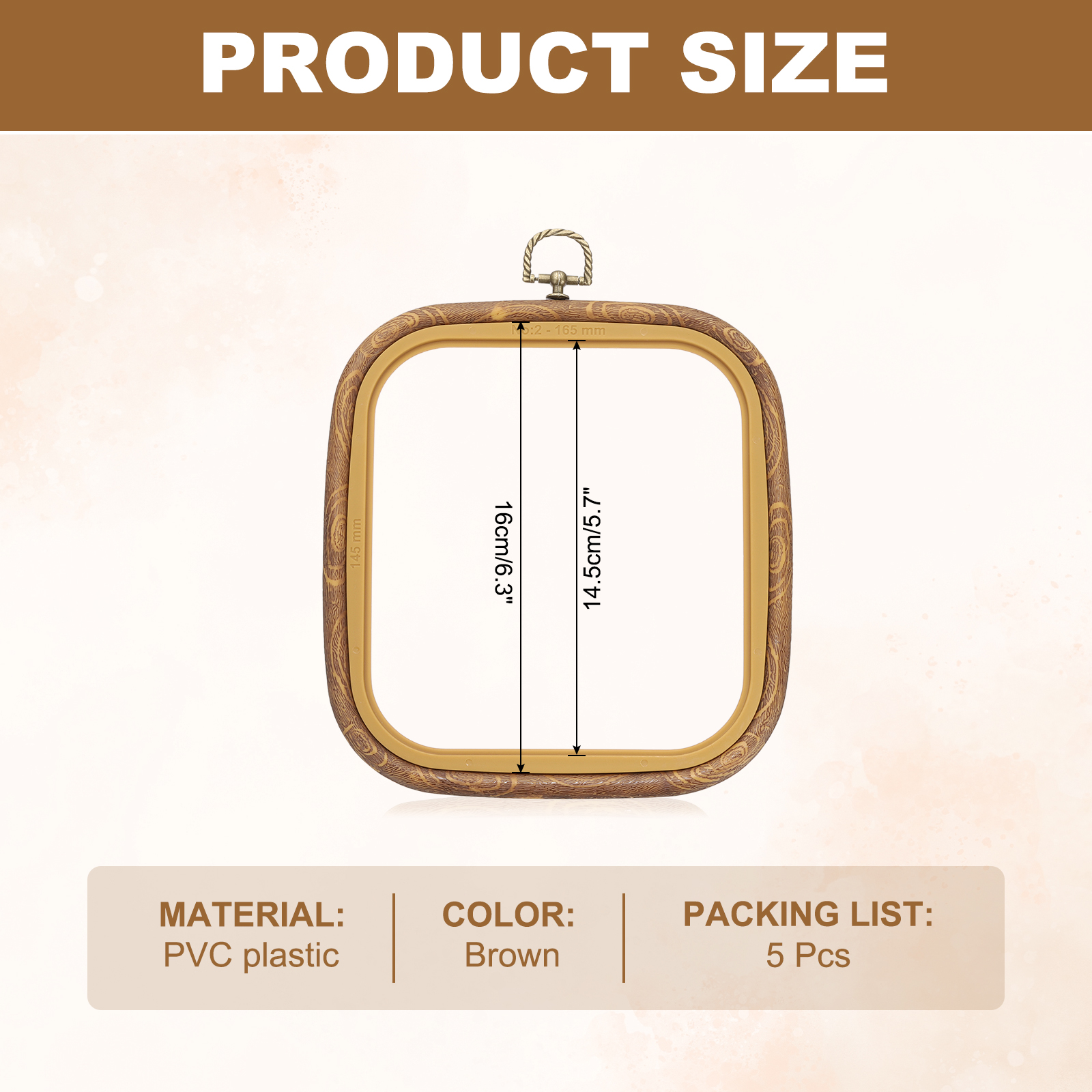 Uxcell 5 Pieces 6.3" x 5.7" Square Embroidery Hoops Frame Imitated Wood Circle Cross Stitch Hoop Ring for Embroidery Art Craft Handy Sewing Decoration, Brown