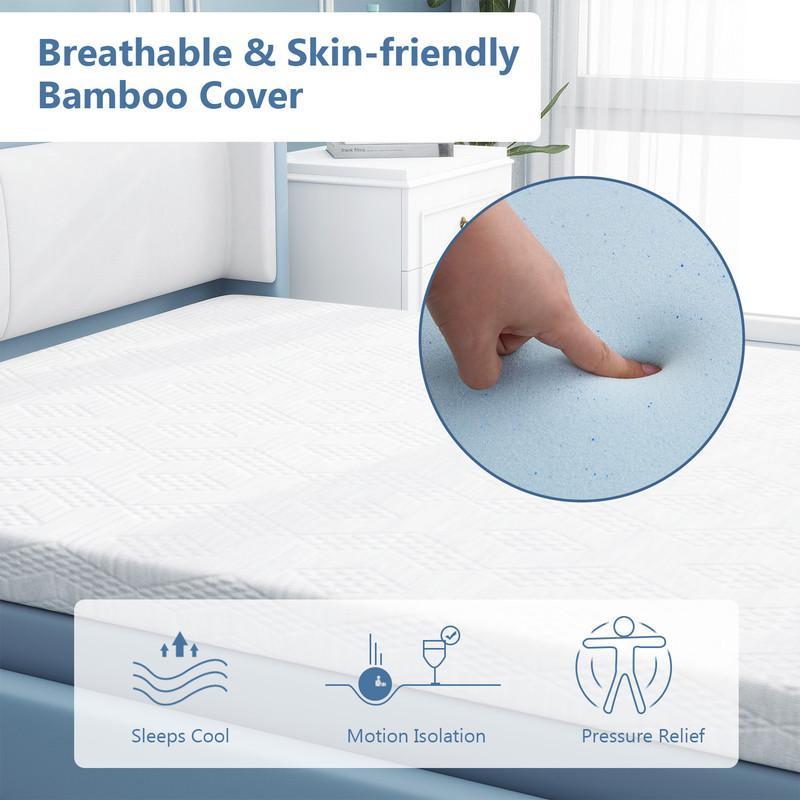 Sybels 2 Inch Twin Size Gel Memory Foam Mattress, Relieve back pain, CertiPUR-US Certified
