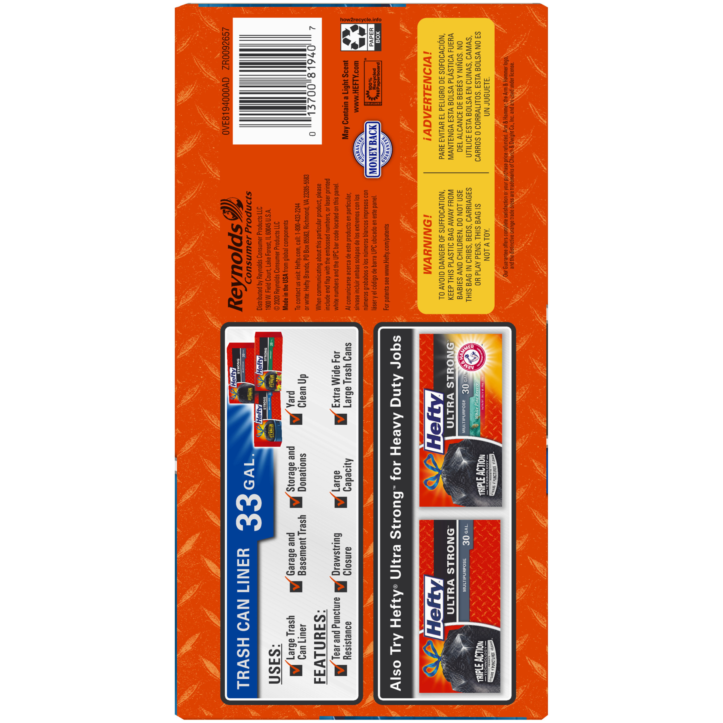 Hefty® Strong 33 Gallon Trash Can Liner Extra Large Trash Drawstring Bags 40 ct Box