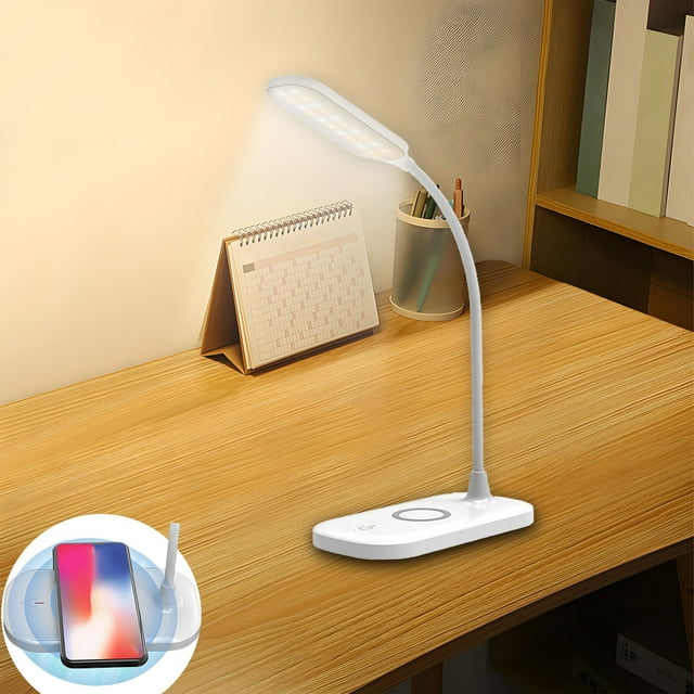 LED Eye Protection Desk Lamp with 10W Wireless Charging, Adjustable Brightness and Color Temperature for Reading, Office, and Bedroom Use