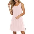 thumbnail image 2 of Womens Dresses Summer Dresses For Women 2026 Ladies' Spring And Summer Casual Sleeveless Round Neck Solid Color Dress Pink S, 2 of 9