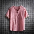 thumbnail image 2 of FRSASU Men's Boho Cotton Linen Shirt Short Sleeve Loose Ethnic Style Tee Casual Summer Beach Lightweight Vintage V-Neck T-shirts Pink, 2 of 6