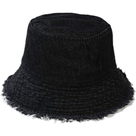 Zhengup Women Denim Bucket Hat Retro Fringed Casual Caps