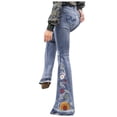 thumbnail image 1 of Pantalones vaqueros acampanados con bordado destoryed para mujer, pantalones vaqueros con botones en la cintura y campana inferior Fridja hfkajh103533, 1 of 9