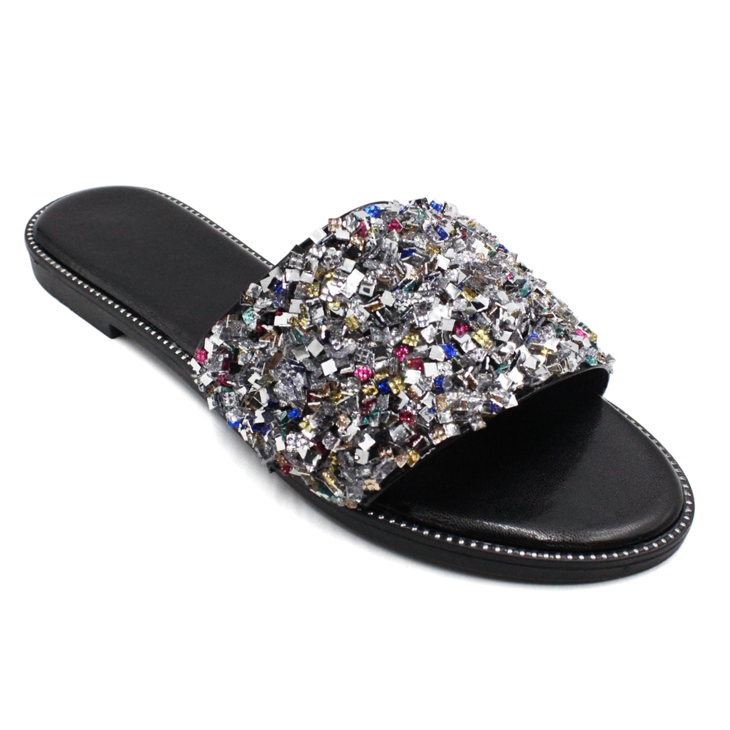 LAVRA Women's Rhinestone Slides Crystal Embellished Bling Sandals ...