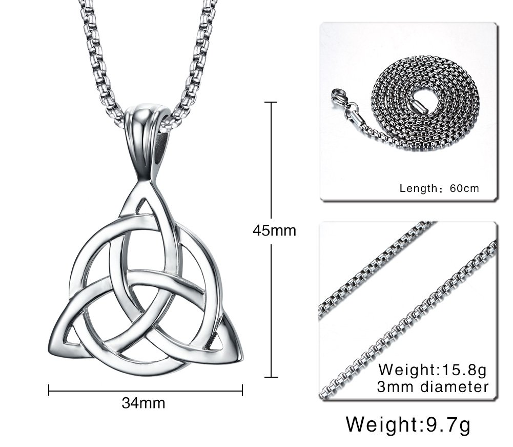 Simple lucky trinity knot pendant stainless steel triangle triple knot pendant necklace, men, 60.96 cm - image 2 of 5