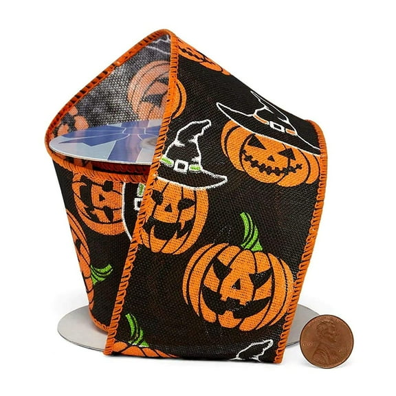 Halloween Pumpkins Fabric Wired Ribbon - 2 1/2 Inches x 10 Yards (56140120)
