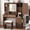 Brown, variant on danpinera HomeFarmhouse Makeup Vanity Desk with Sliding Mirror and Lights, 42" Glass Top Vanity Table with Charging Station & 4 Drawers & 2 Cabinets, Vintage Vanity Set for Bedroom, Vintage Cocoa