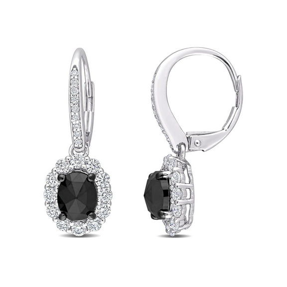 Everly Women's Created Moissanite and Black Diamond 10k White Gold Earrings