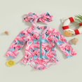 thumbnail image 2 of Kids Girls Rash Guard Swimsuit Romper Flamingo/Flower Print Zipper Long Sleeve Sun Protection Bathing Suit with Headwear, 2 of 7