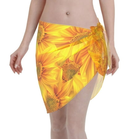 Coaee 3D Sunflowers Women s Short Sarongs Beach Wrap Sheer Bikini Wraps Chiffon Cover Ups for Beach  Swimming  Holiday