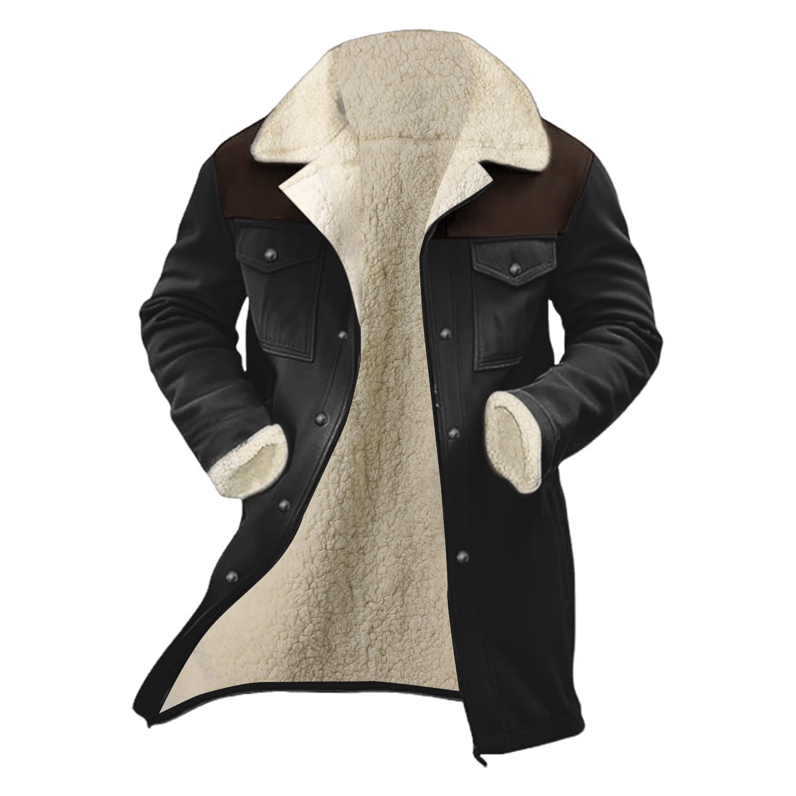 Fgnfyis Mens Jacket Collar Coat Leather Zip up Motorcycle Jacket Retro Top with Multiple Pockets Mens Winter Coats Black M
