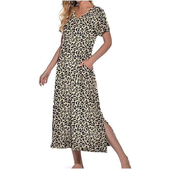 Awdenio Dress Women's Short Sleeve V-Neck Soft Loungewear Casual Sleepwear With Pockets