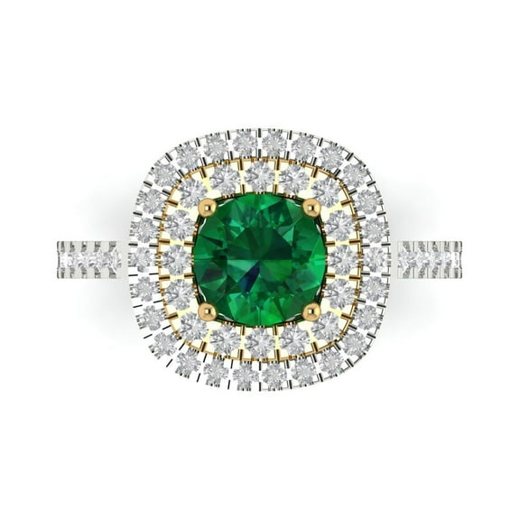Halo Engagement Ring for Women - 1.615ct Simulated Emerald in 14K White/Yellow Gold Promise Ring