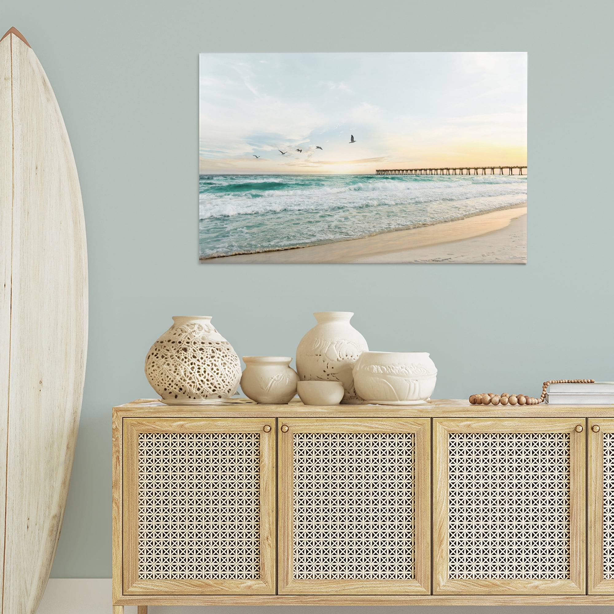 Stupell Industries Birds at Beach Pier Landscape & Nature Photography Wrapped Canvas Art Print Wall Art, 45 x 30