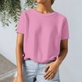 thumbnail image 2 of Womens Short Sleeve Sweater Tops Basic Lightweight Casual Crewneck Summer Loose Fit Knit Tees Shirts, 2 of 5